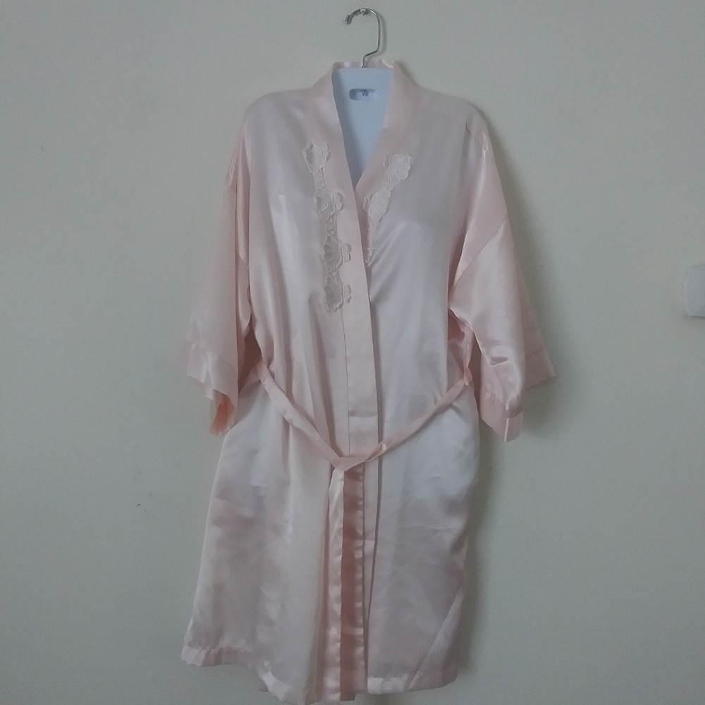 Vintage Dentelle Pale Pink Satin Robe